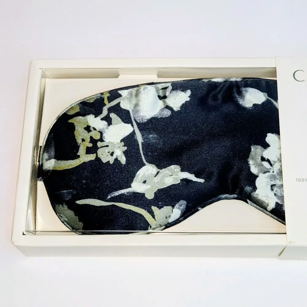 CASALUNA 100% Silk Eye Mask with Floral Print Adjustable Strap Spa Day NEW NIB